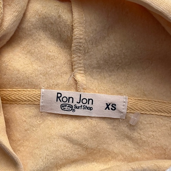 NWT Ron Jon Bright Yellow distressed cropped hoodie, size XS - Picture 5 of 6